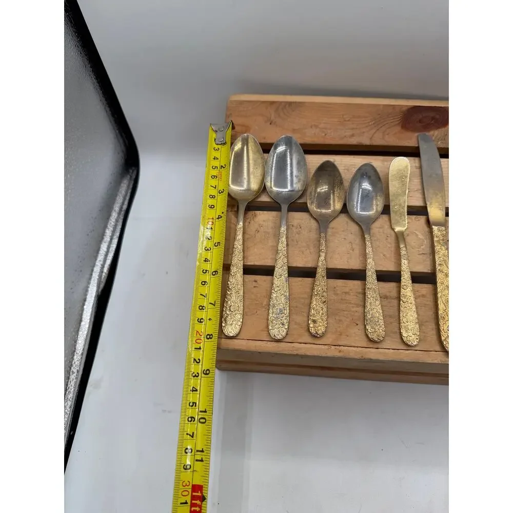Vintage Lifetime Cutlery Gold-Tone Floral Stainless Flatware – 9 Piece Set